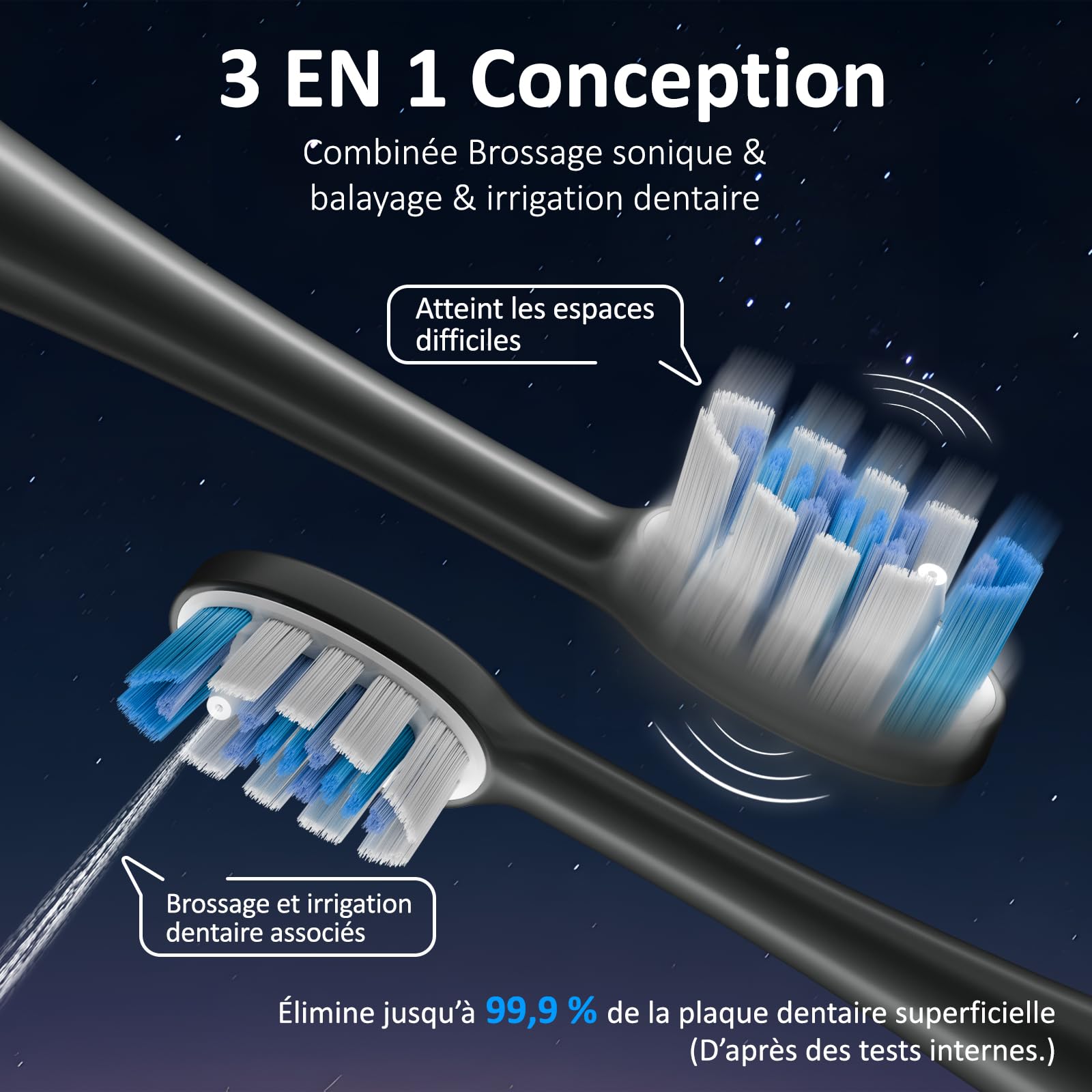 Marchpower Brosse à Dent Electrique avec Jet Dentaire 3 en 1 Oscillation 46° Kit Irrigateur Portable Adulte, 3+3 Modes Nettoyage, Réservoir Magnétique 155ML, 2 Têtes de Rechange, IPX7 Etanche