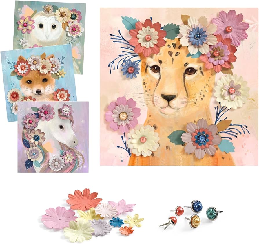 3D貼り絵　立体絵画 Amazon.co.jp: DJECO ジェコ 3Dピクチャー フローラル リース 貼り絵