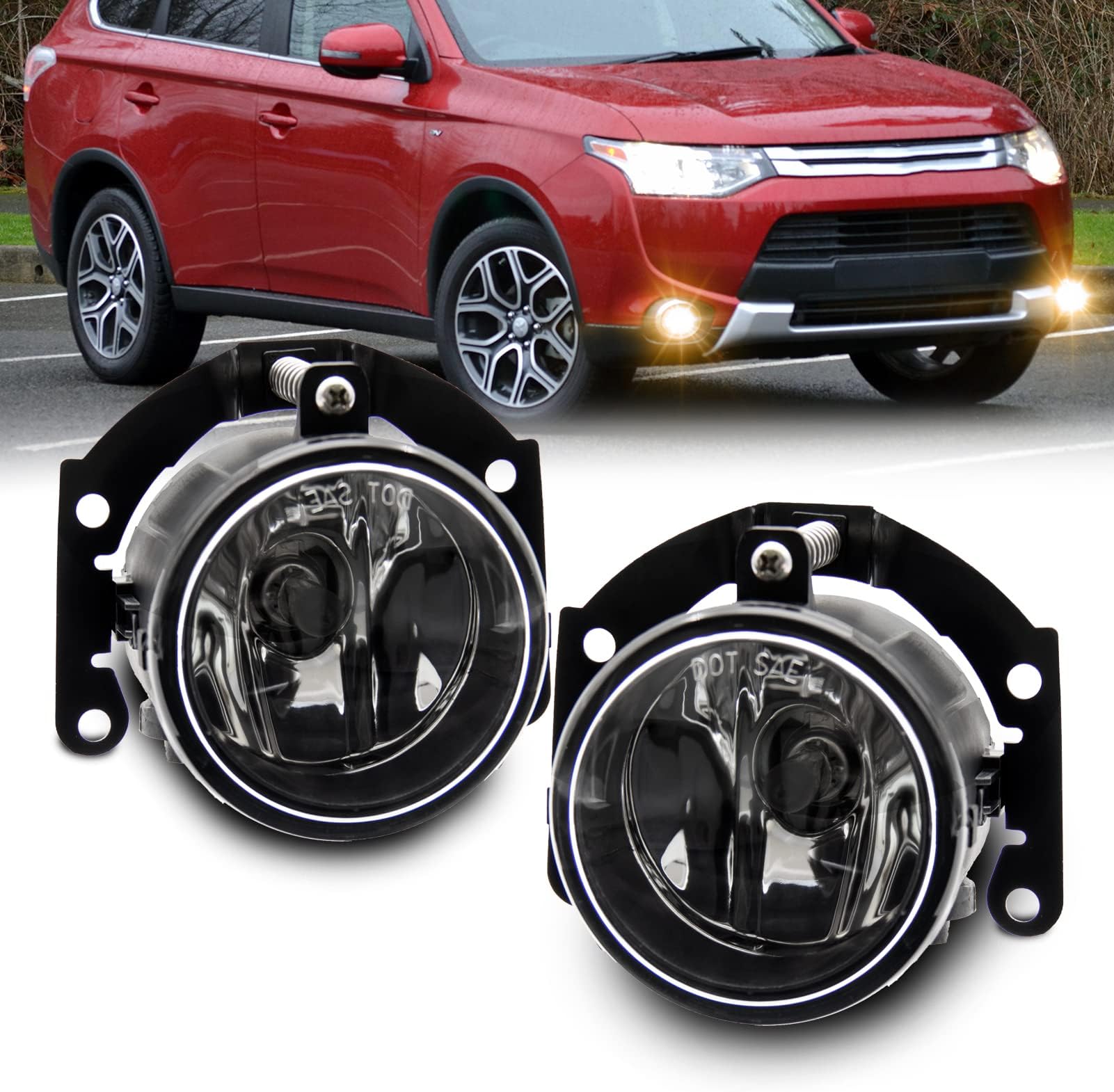 Fog Light Assembly Replacement For 2010-2015 Mitsubishi Outlander With H11 12V 55W Halogen Bulbs(Clear Lens)