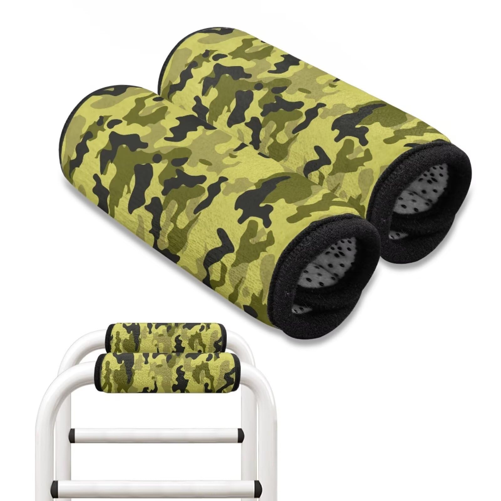 Uorisanigo 2 Pcs Walker Hand Grips Green Camo Pattern Walker Cushion Hand Grips for Rolling Wheelchair Elderly Grippers Rollator Handle Soft Walker Accessory