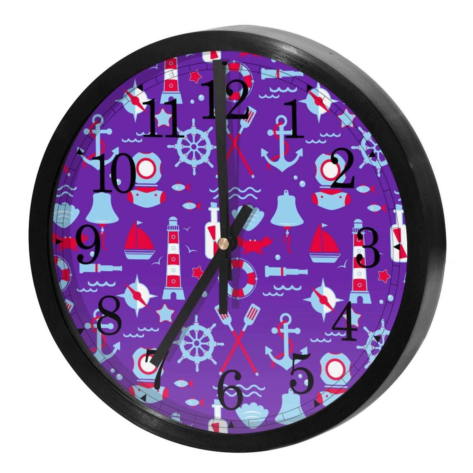 Horloge murale silencieuse sans tic-tac à piles motif ancre marine pour chambre