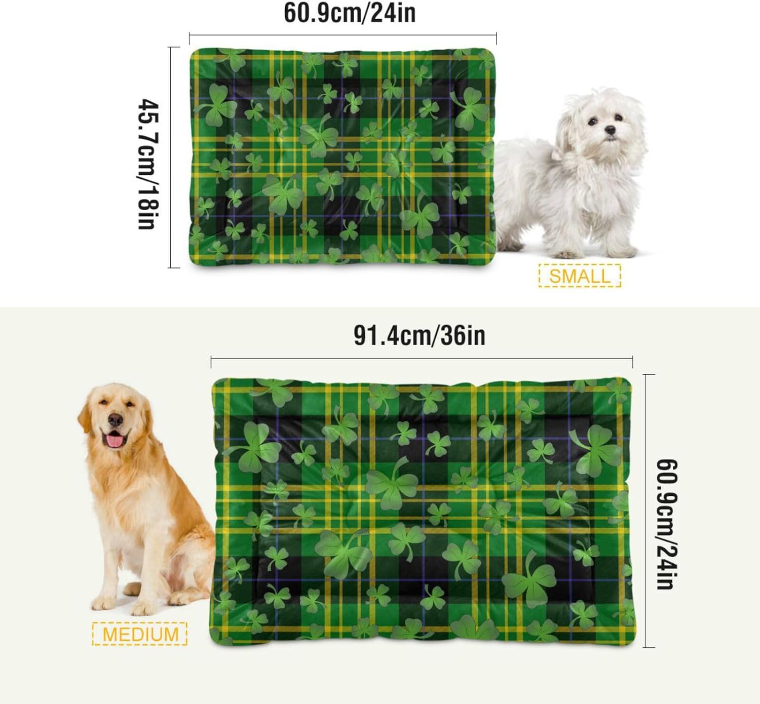 review St. Patrick's Day Clover Crate Pet Bed, Portable Washable Dog Cat Mat, Soft Comfortable Pet Mattress with Non-Slip Bottom for Dogs Cats Sleeping, 36 x 24 Inch