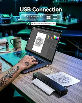 Phomemo M08F Tattoo Stencil Printer, Portable Thermal Tattoo Printer | Bluetooth Stencil Printer for Beginners & Artists, Tattoo Machine Compatible with Phone & PC, with 10pcs Paper, Black