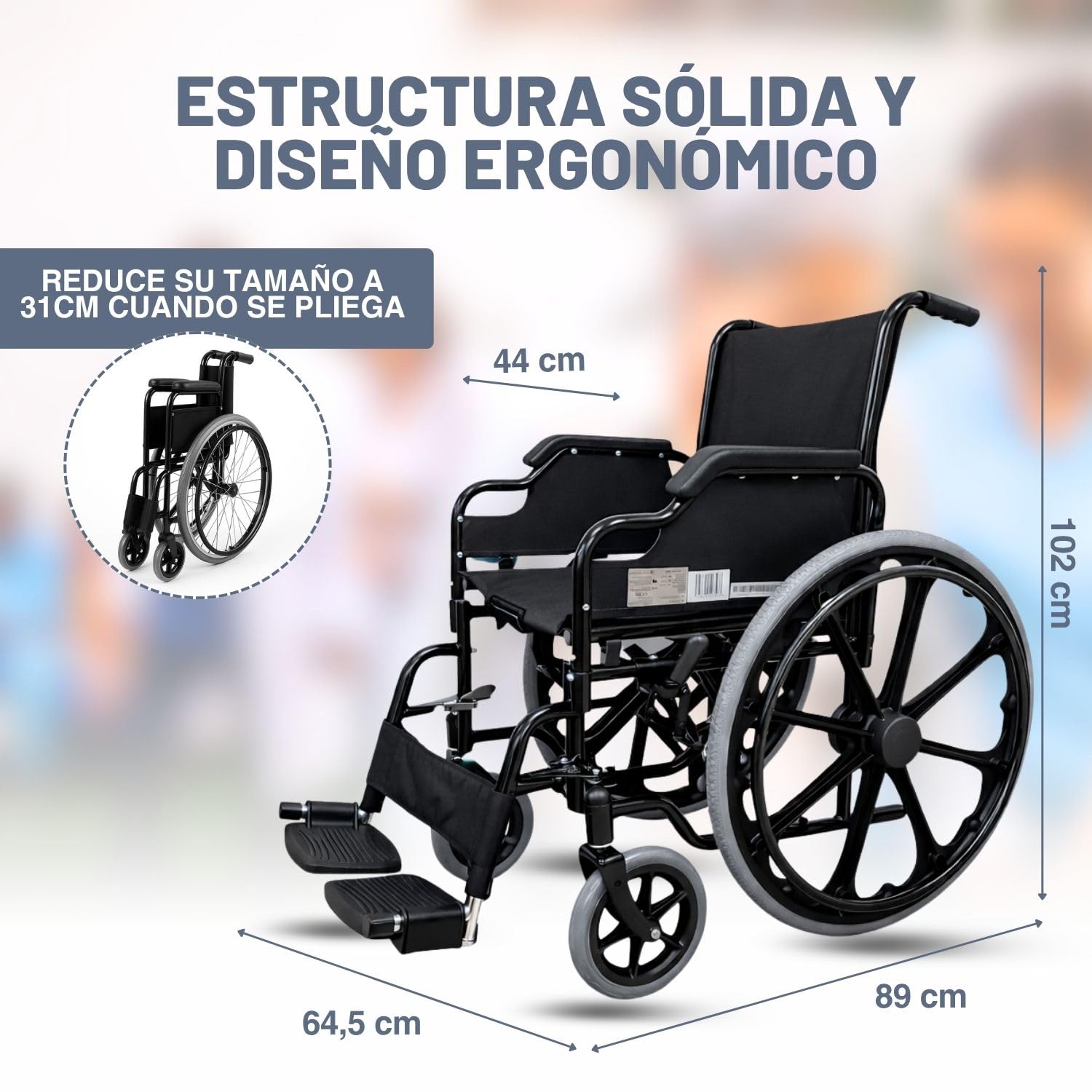 Inko Mobility Silla de Ruedas Plegable Ligera, Para Adultos y Personas Mayores, Silla de Ruedas de Paseo para Ancianos, Estrecha y Resistente, Wheelchair