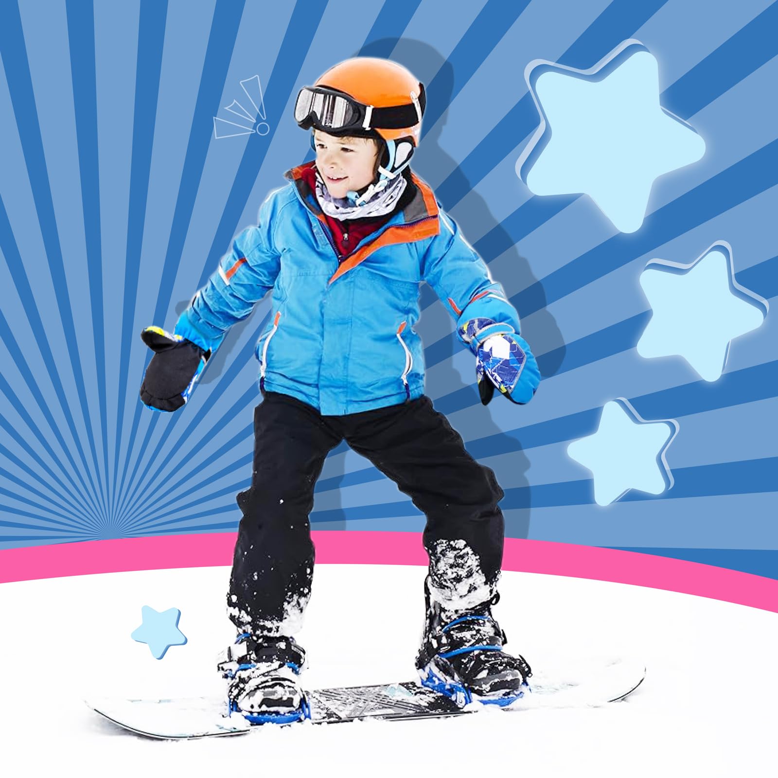 TRIWONDER Rękawice narciarskie dla dzieci, ogrzewane rękawice śniegowe zimowe, ciepłe rękawice sportowe, snowboard, wiatroszczelne, dla chłopców, dziewcząt, S (7-9 lat), C - niebieskie)
