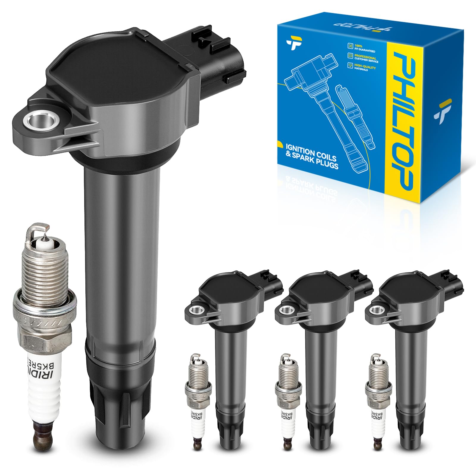 PHILTOP SKIC074 Ignition Coil Pack and Spark Plug Kit Fit for Lancer | 2009-2010, 2013-2015 Mitsubishi Lancer 2.4L, 2010-2013 Mitsubishi Outlander 2.4L
