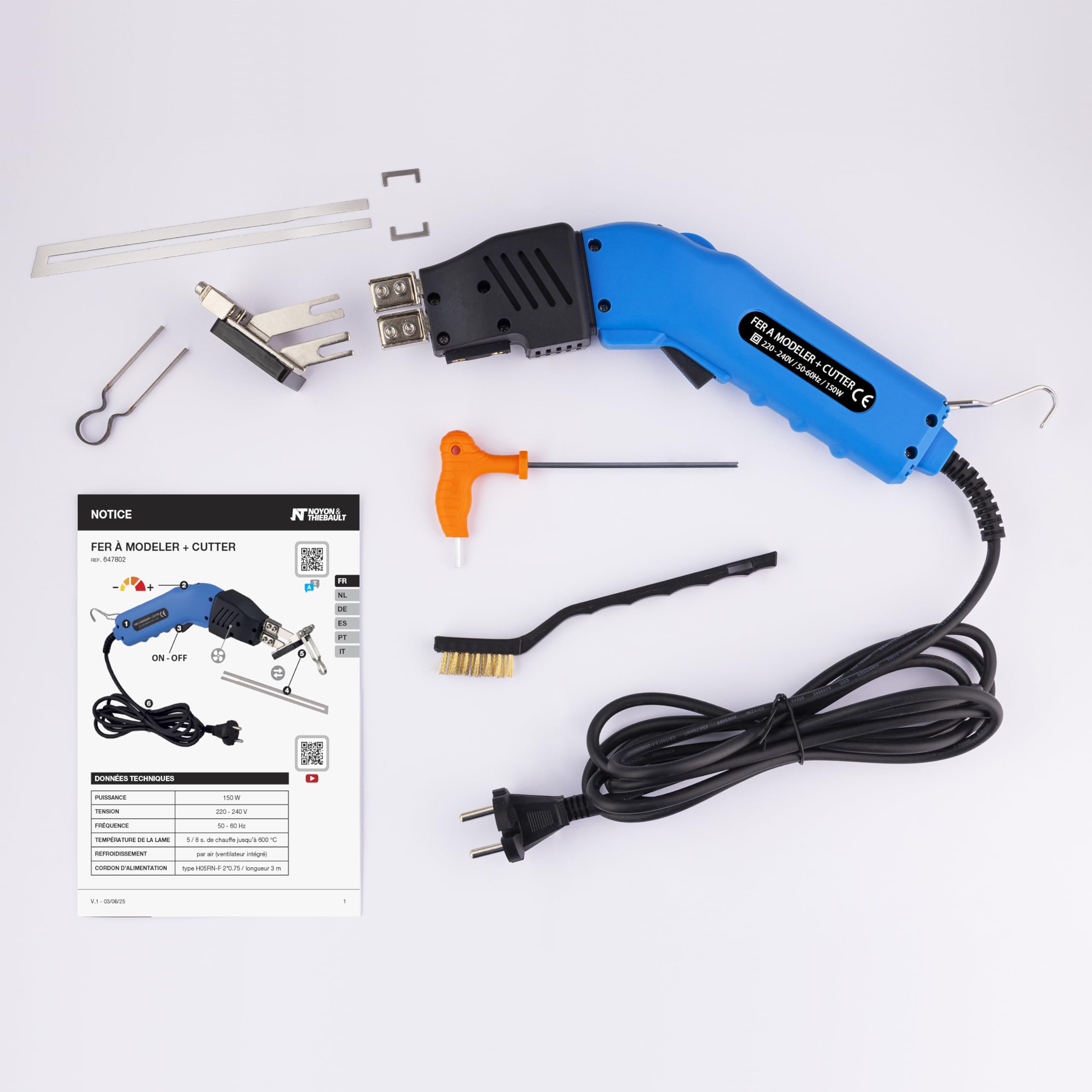 Fer à modeler les dalles + cutter électrique NOYON & THIEBAULT | Pour la pose de plancher chauffant sec en panneaux XPS | Montée en température rapide jusqu’à 600 °C | Accessoires inclus