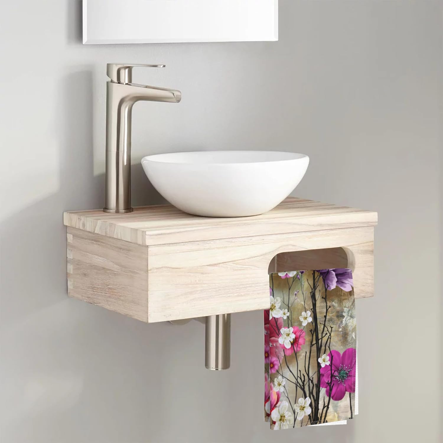 Flowers Bath Hand Towels Set of 2, Retro Multicolor Spring Flowers Decorative Bath Towels Soft Super Absorbent Hand Towels for Bathroom Hotel Gym Home Decor,14"X28" - Image 3