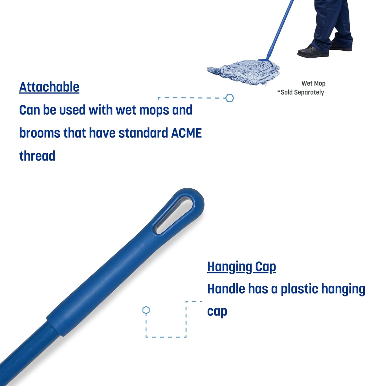 SPARTA 41225EC14 Fiberglass Broom Handle, Mop Handle, Replacement Handle With Acme Threaded Tip For Commercial Cleaning, 48 Inches, Blue