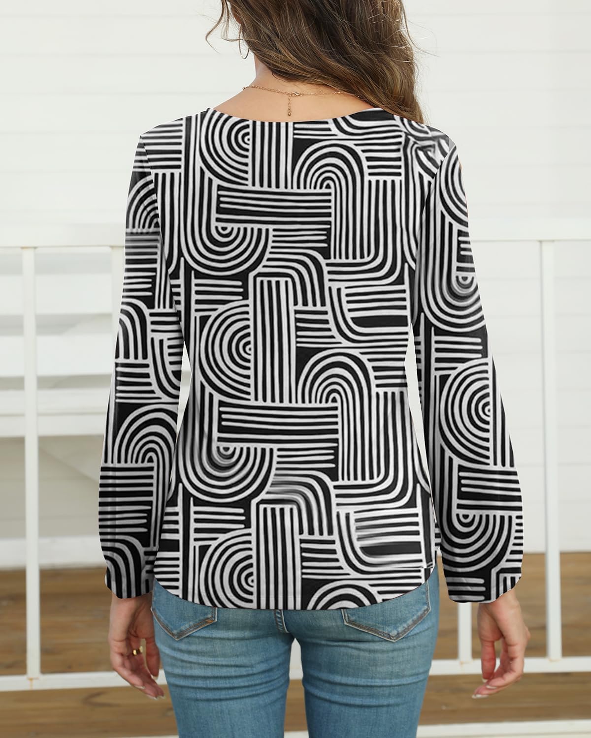 Womens Dressy Tops V Neck Floral Long Sleeve Shirts Loose Puff Sleeve Work Blouses Casual Fall Stylish Clothes - Image 5