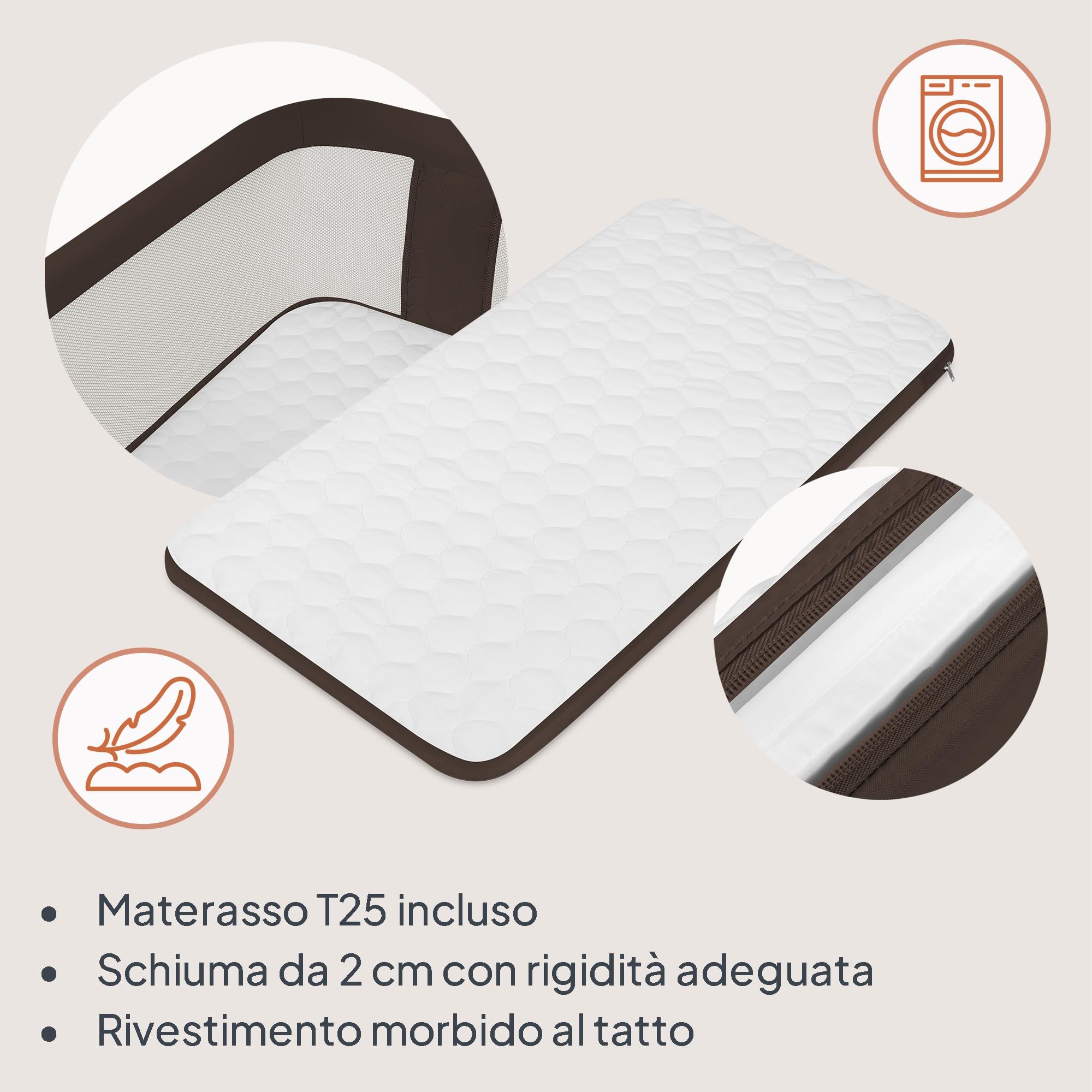 lionelo PARI Culla Co Sleeping Fianco Letto 3 in 1, Regolabile in Altezza 6 Livelli, Materasso T25 2 cm, Ruote con Blocco e Dondolo, Gambe Regolabili per Letto Continentale, Rivestimento Lavabile - 5