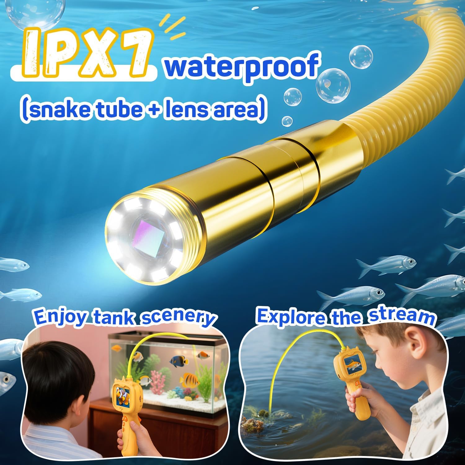 Kids Endoscope with Light, Borescope Snake Camera Toy for Kids,STEM Toys for Garden Camping Nature Exploration,Science Toy for Birthday Gifts for Boys & Girls,Aged 4 5 6 7 8 9 10 Years Old (Orange)