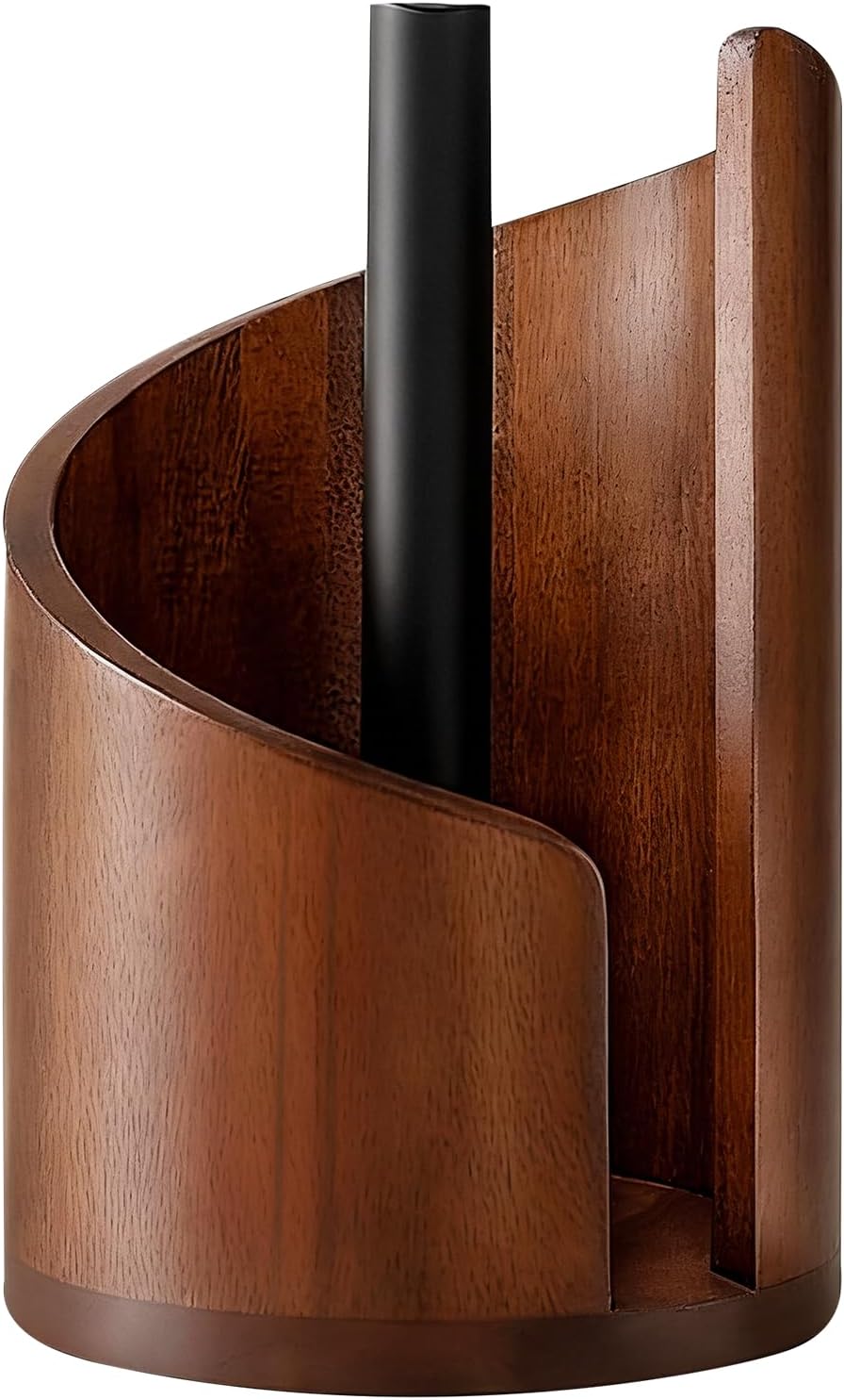 Stylish Mountain Paper Towel Holder with Mango Wood Base & Sturdy Iron Holders - Effortless One-Hand Tear for Jumbo & Mega Rolls - Perfect for Kitchen & Living Room Countertops