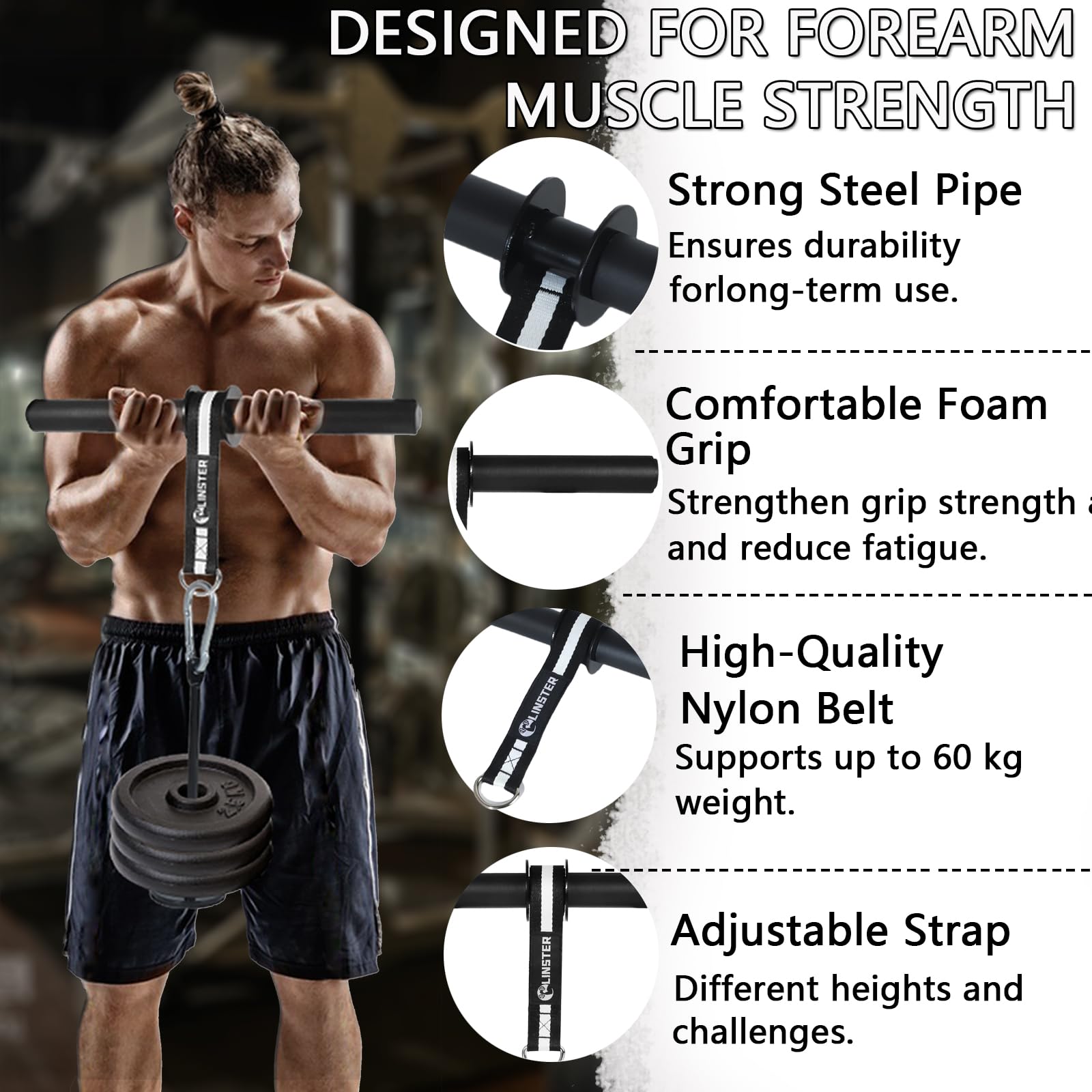Blaster da polso e avambraccio, rullo da polso e rullo dell'avambraccio per l'allenamento con cinghia di nylon ultra forte, attrezzatura per il fitness per allenamento per la forza del braccio Attrezz