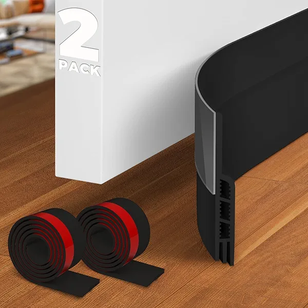 Holikme Door Draft Stopper Sheets, Rolls & Strips Under Door Draft Blocker Insulator Weather Stripping Noise Stopper Strong Adhesive 37" Length, Black