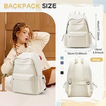 HYC00 School Backpack Womens, Unisex Casual Daypack High Secondary School Bags for Teenage Girls Water Resistant Laptop Backpack Travel College Rucksack Backpacks for Women Men Schoolbag, K3-Beige