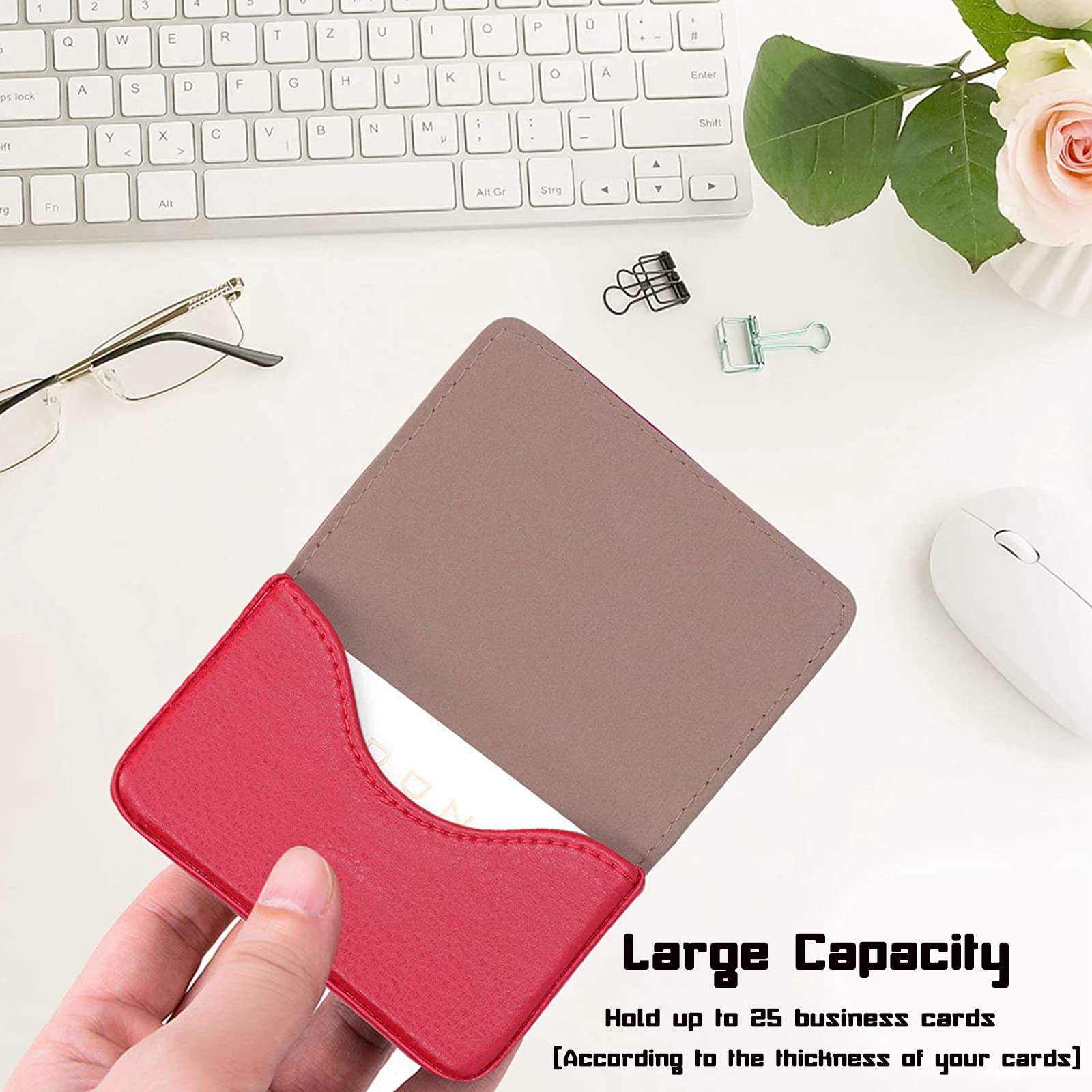 Waylipun Business Card Holder, PU Leather Business Card Case - Image 2