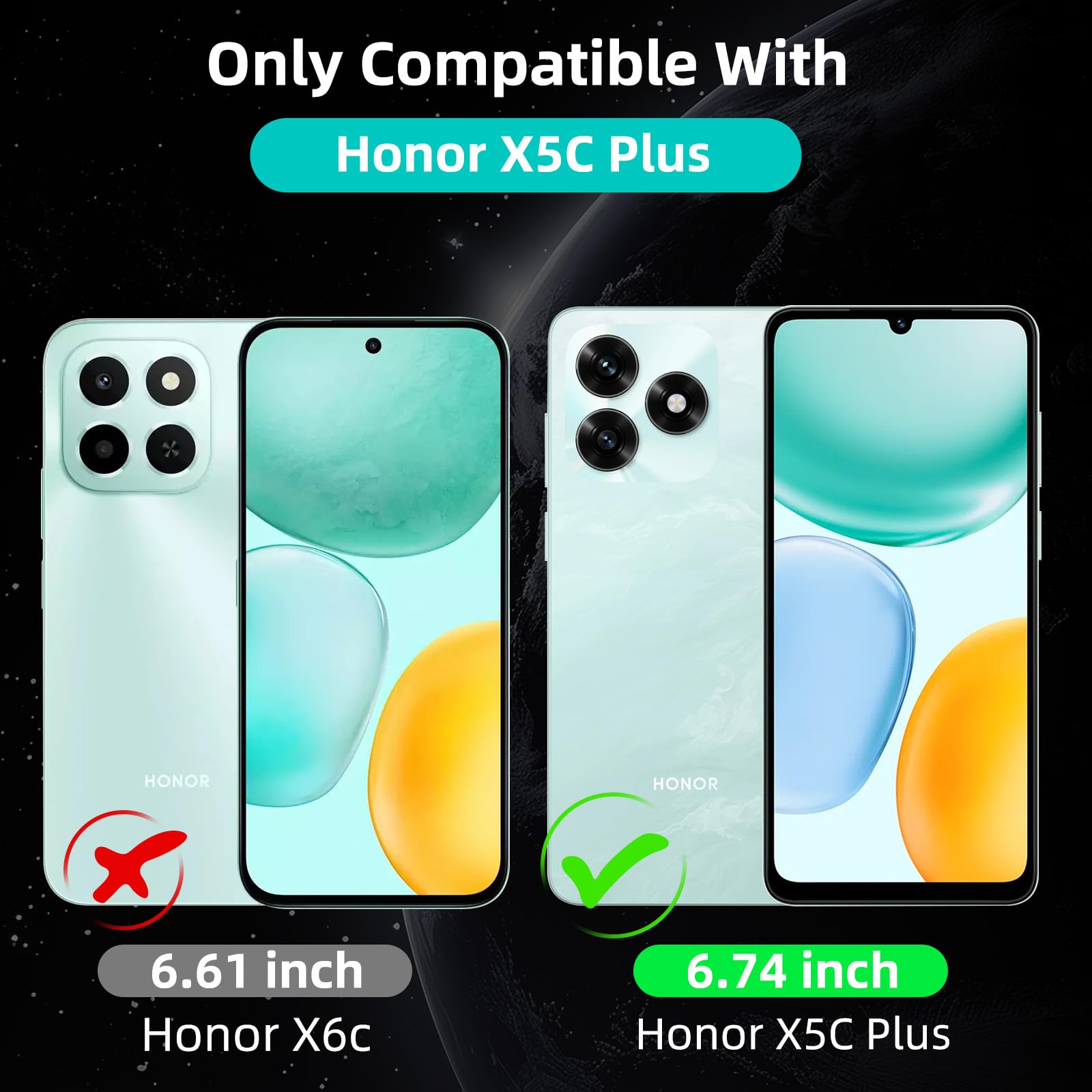 Cover per Honor X5C Plus Portafoglio Pelle PU Premium, Custodia Scomparti Carte Antiurto Protettiva Case con 1 Vetro Temperato, Nero
