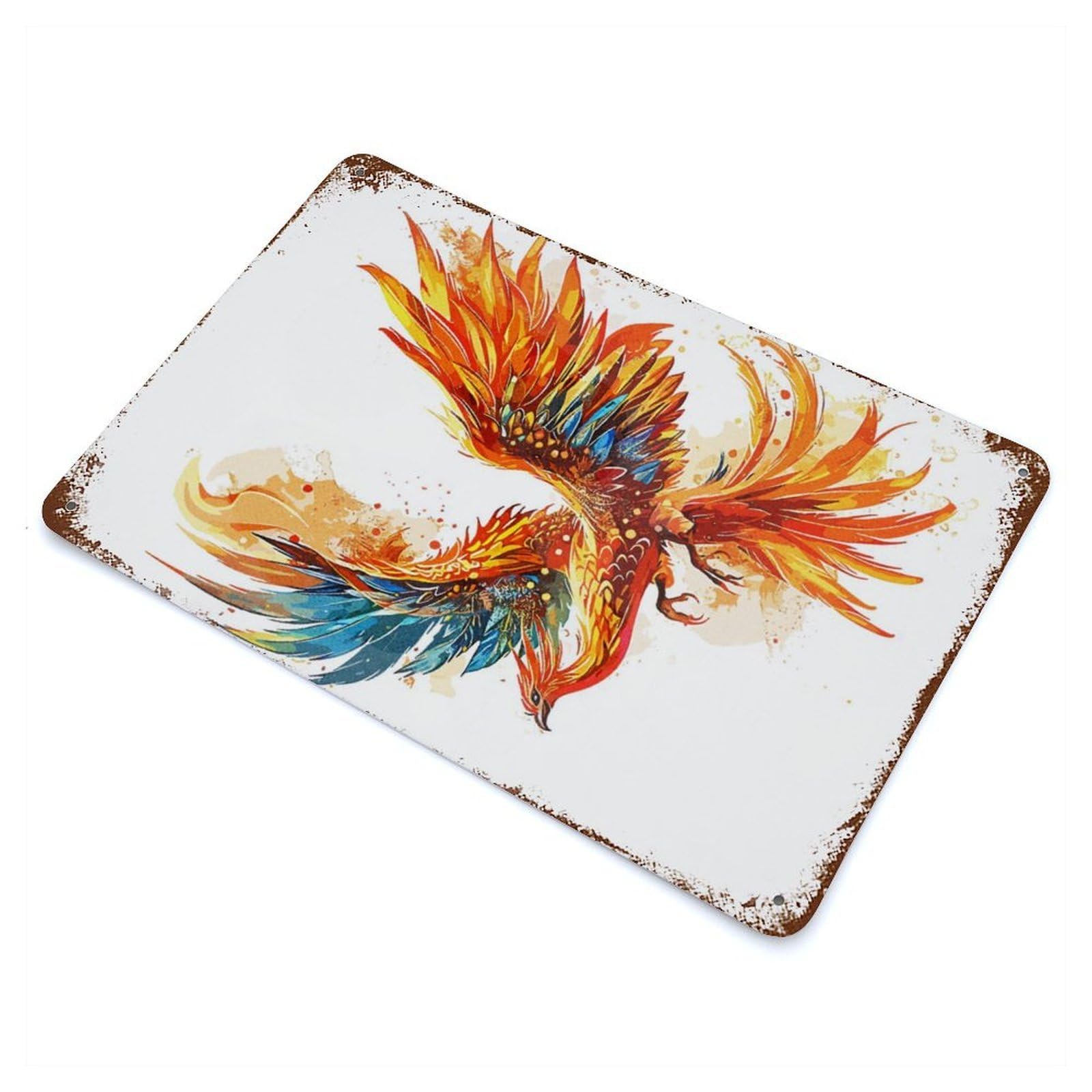 Rust Effect Phoenix Art Rusty Metal Tin Sign 11.8"x7.9", Old School Wall Decor for Basement, Hobby Room And Garage Decor