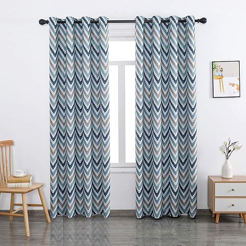 Miniatura 11 de Autumn Dream Cortinas opacas con ojales en la parte superior de Chevron Bohemia para sala de estar, 52 x 63 pulgadas, amarillo, 1 panel