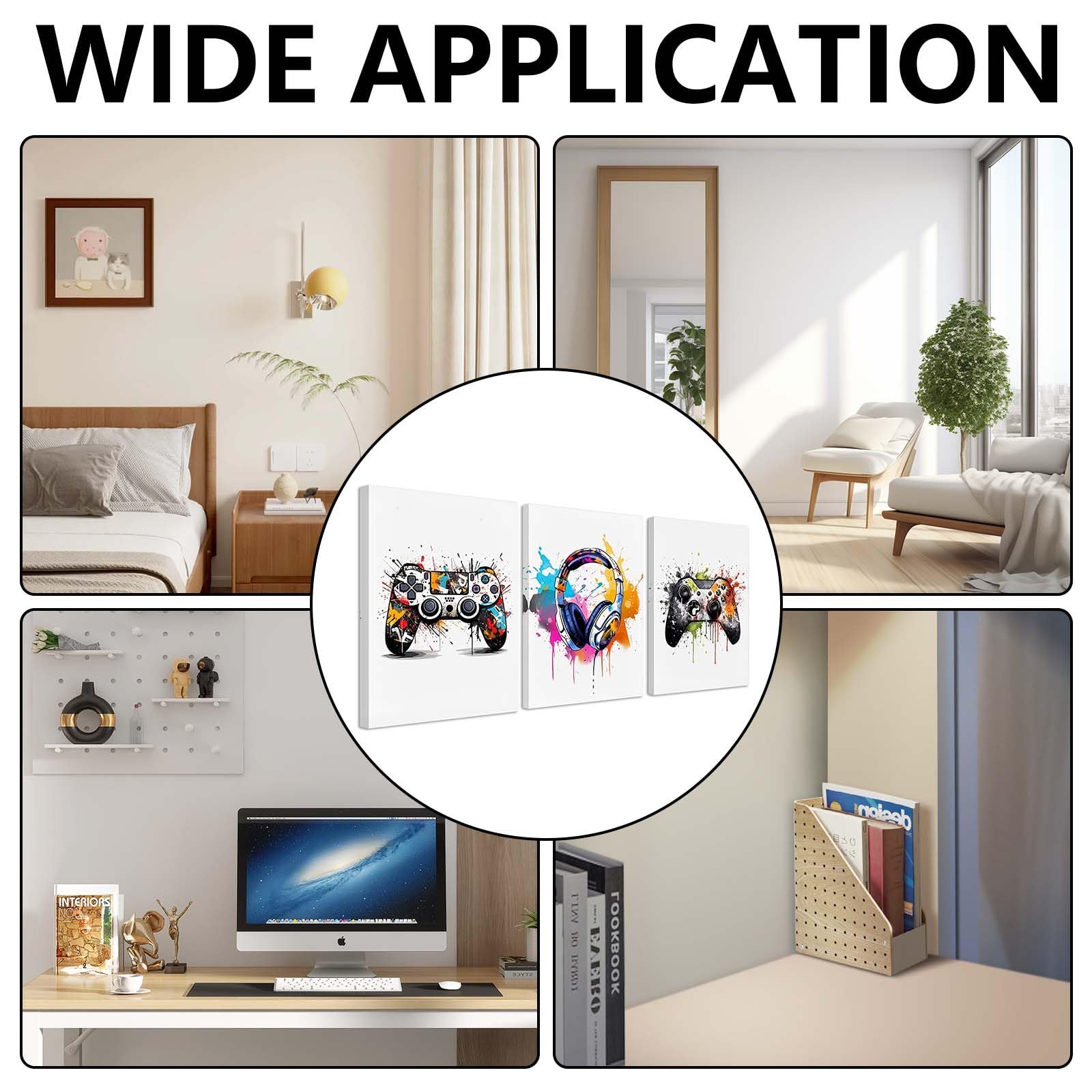 Póster de Juegos con Marco 3PCS Imágenes de Habitación Juvenil Decorativos de Pared