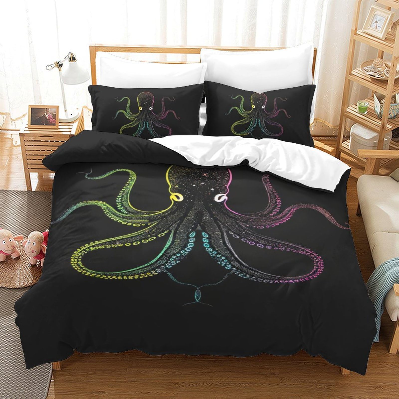 Housse de couette pieuvre avec fermeture éclair invisible 140x200