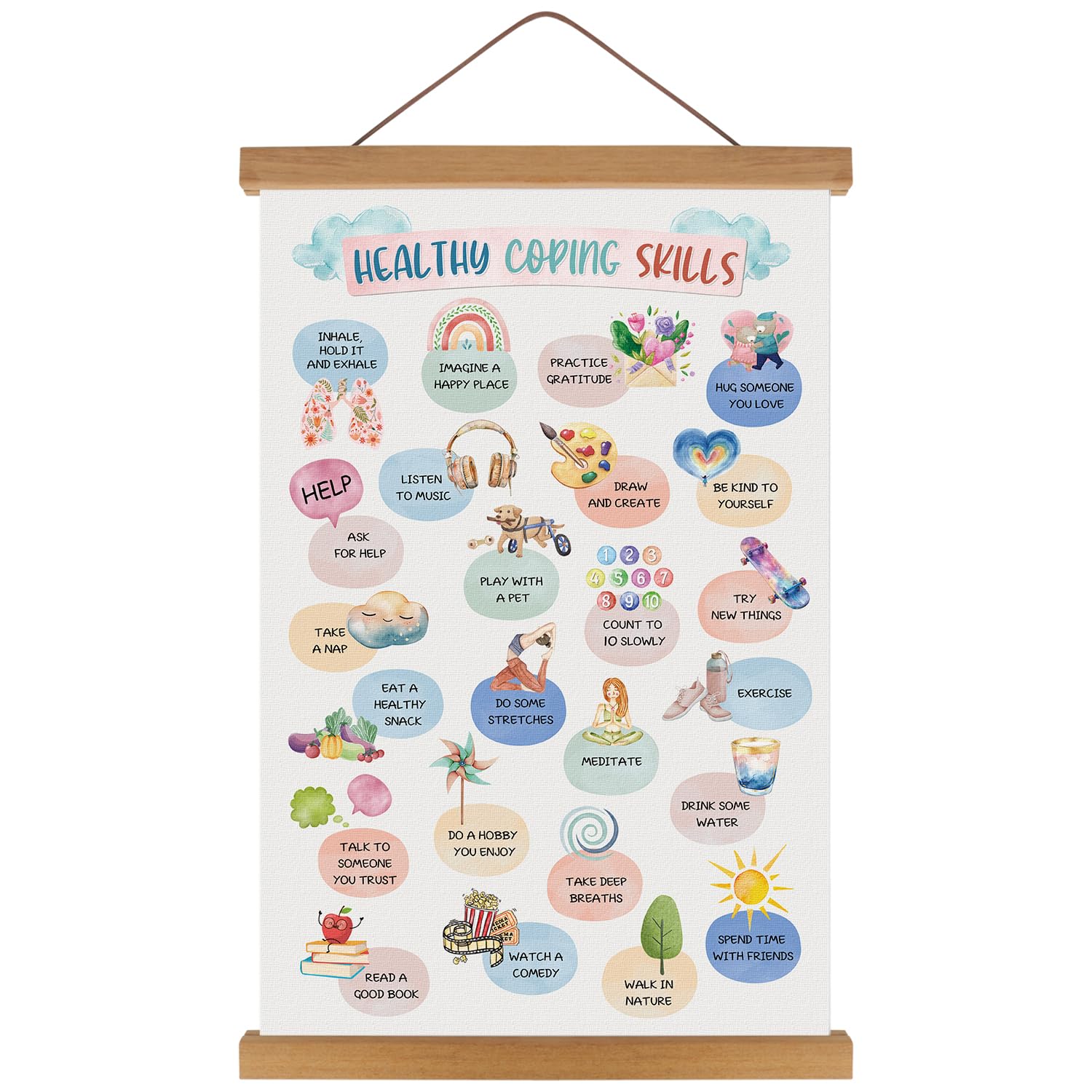 KAIRNE Health Coping Skills Decor,School Counseling Office Wall Art with Magnetic Hanger Frame(13.8X22Inch)Rainbow Calming Corner Sign,Classroom Must