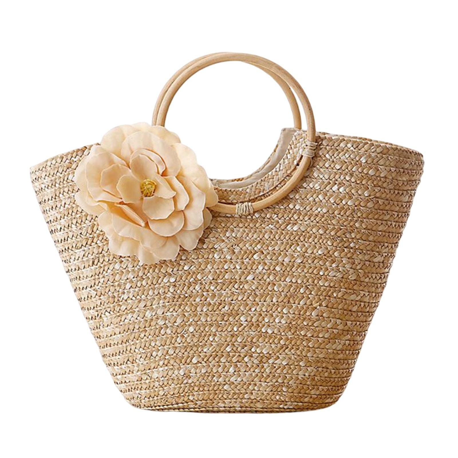 Boho Women Tote Purse Large Straw Woven Handbag for Picnic Travel Party-image-38