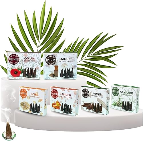 Miniatura 6 de Trumiri Conos de incienso exóticos, paquete variado, total de 60 conos de incienso (6 aromas x 10 conos) - Copal, Oud, almizcle, ámbar - aromas de