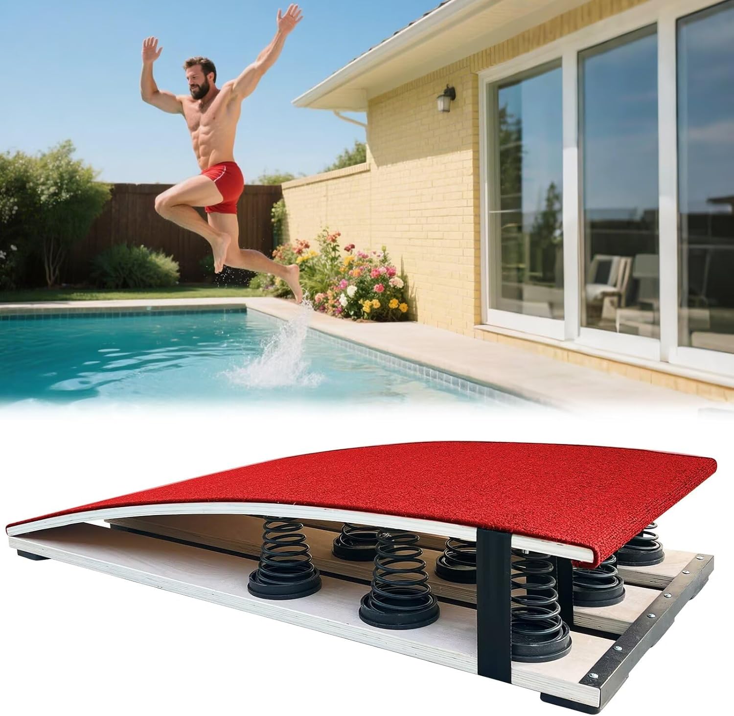 Diving Board for Pool, Gymnastics Springboard for Adults, Dual-Use Jump Training Platform with 9 Upgraded Springs, Slip-Resistant Surface, Heavy-Duty Hardwood Frame, No Assembly Required (Blue)