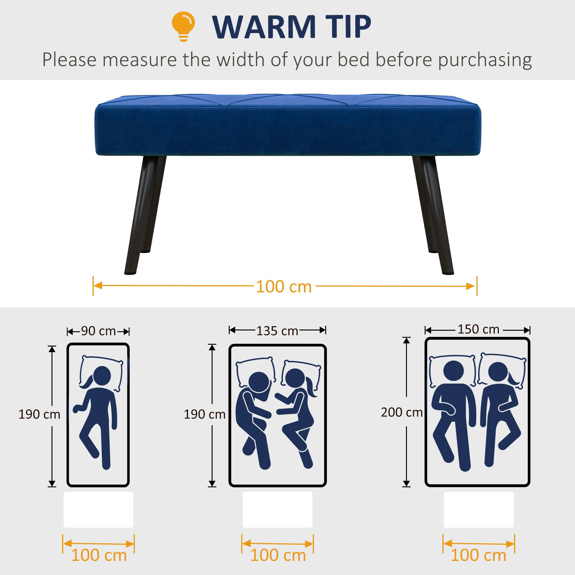 HOMCOM Beistelltisch mit X-Form Design und Stahlbeinen, gepolsterte Flurbank für Schlafzimmer, Blau
