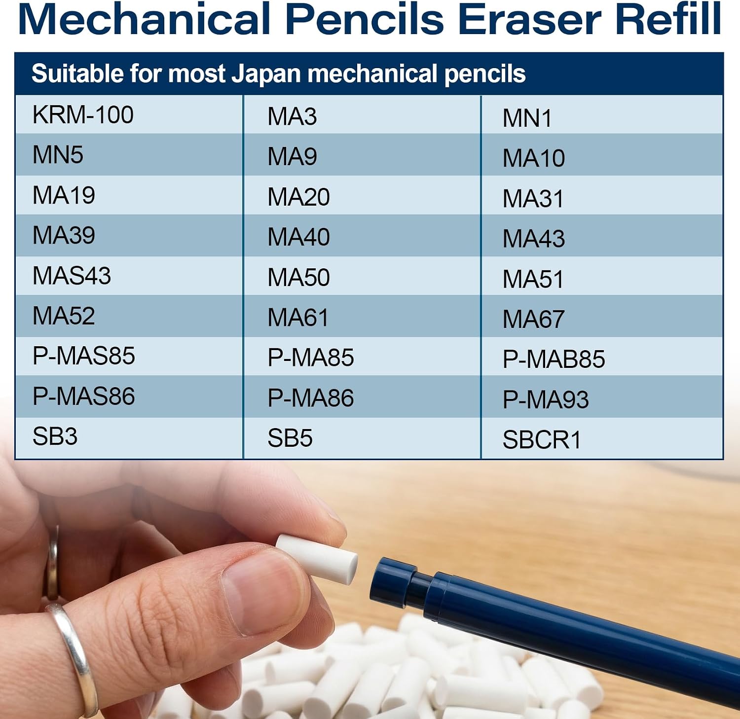 OIIKI 50pcs Mechanical Pencil Eraser Refills, 0.46x0.17in, White image 3