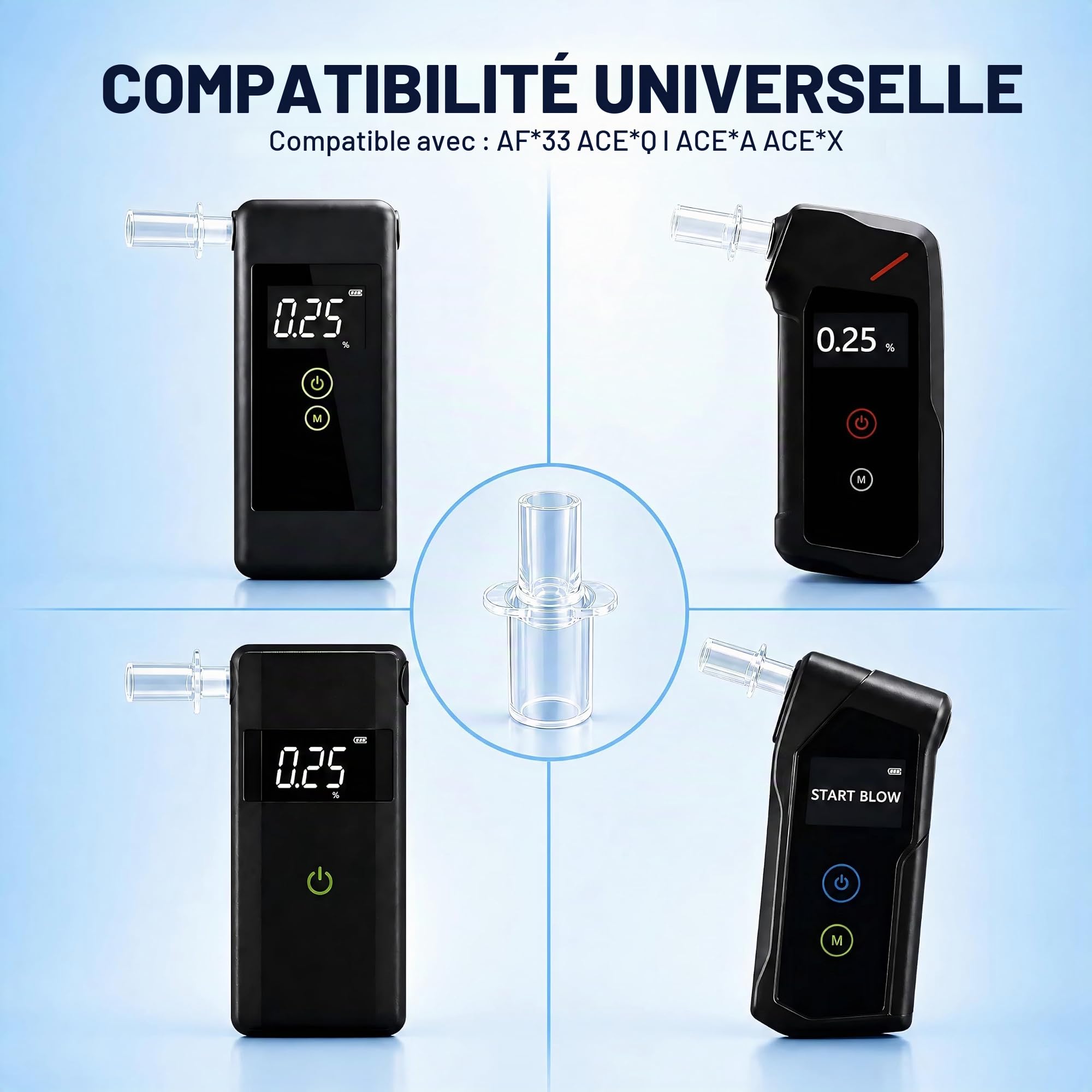 Lot de 150 embouts pour éthylotest AF*-33, ACE*A, Q, One Black, X, DA*7100, tubes de soufflage de rechange jetables, accessoires universels de haute précision, emballage individuel portable