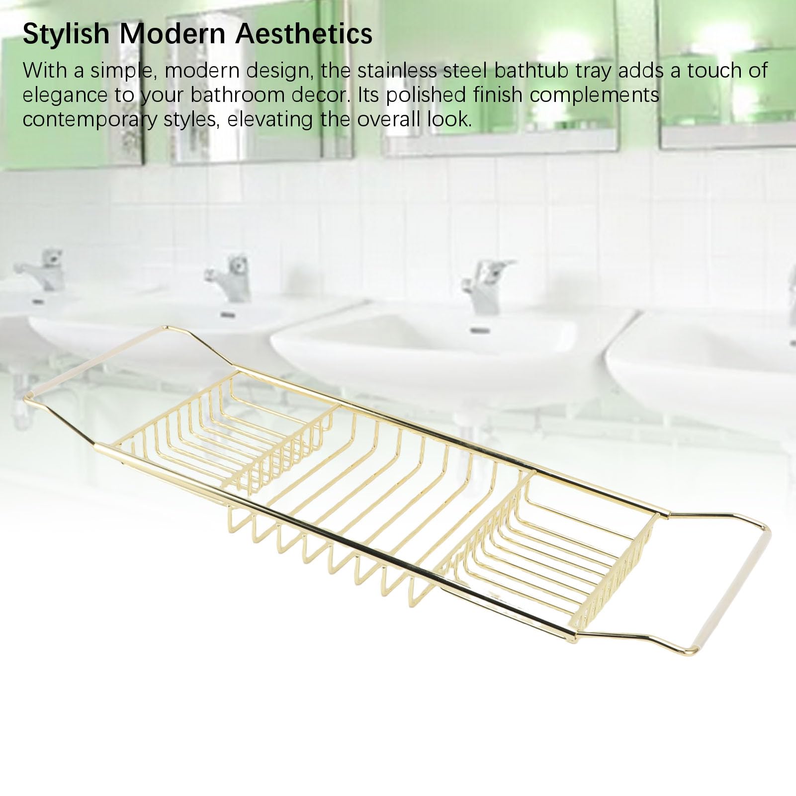 Bandeja de Acero Inoxidable para bañera, Bandeja de bañera expandible, Mesa para baño de Lujo, Mesa de bañera Ajustable, Carrito de Ducha, Organizador de baño, Accesorios (Oro)