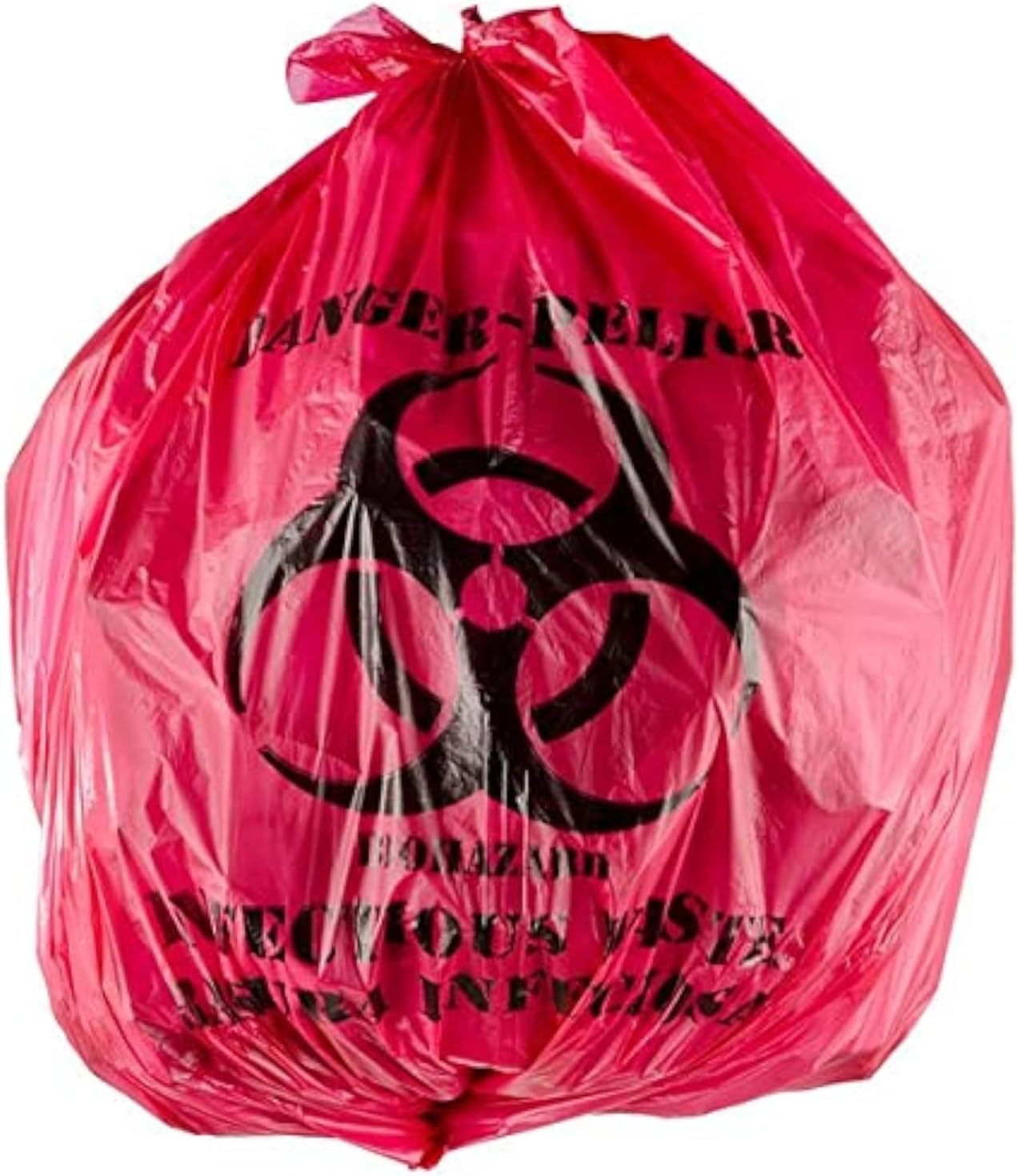 Red Isolation Infectious Waste Bag/Biohazard Bag High Density 7 Gallon (40 lb. weight capacity) 12 Microns 17" x 18" - 100 Count