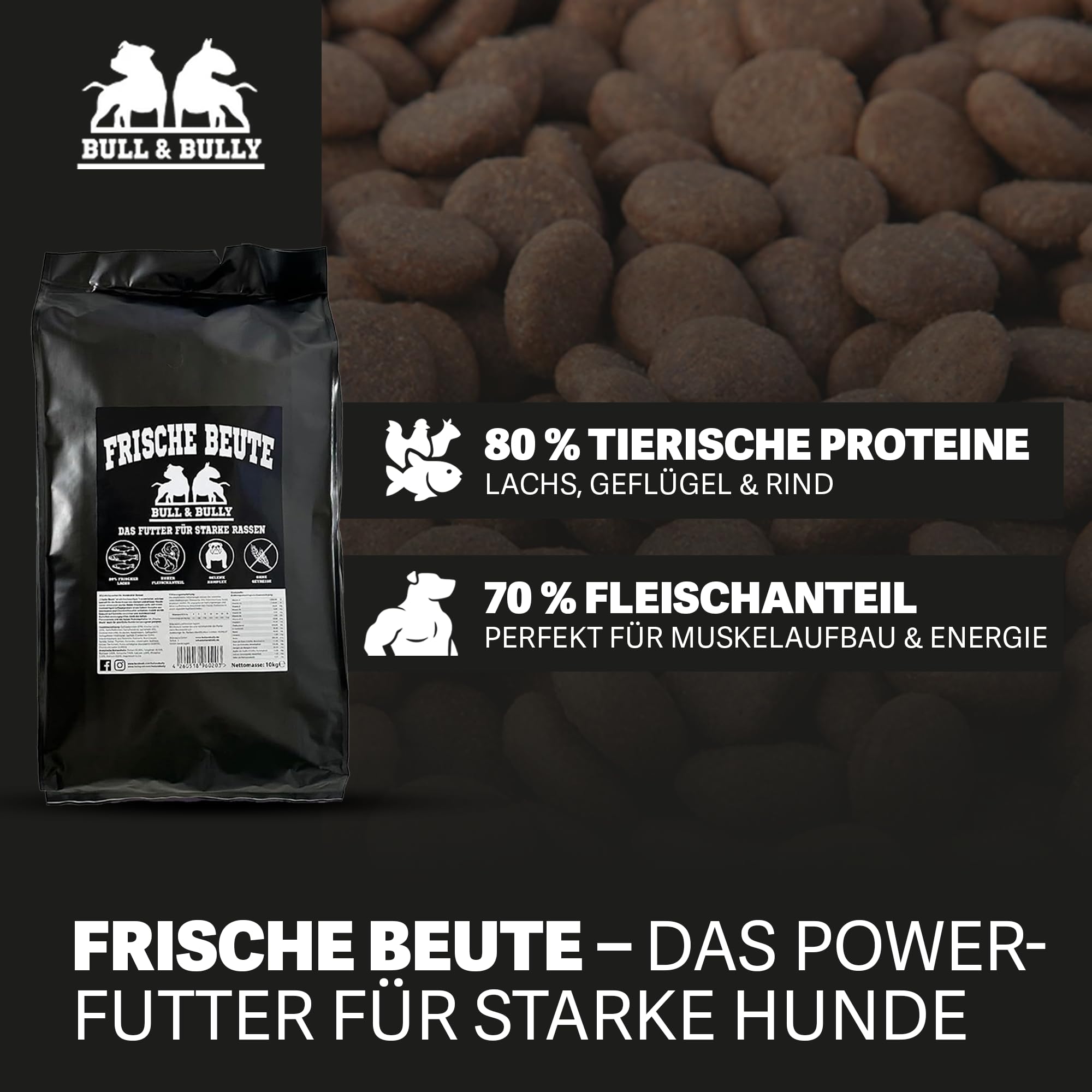 BULL & BULLY Hundefutter Trocken Premium mit Lachs, Rind & Geflügel 10kg
