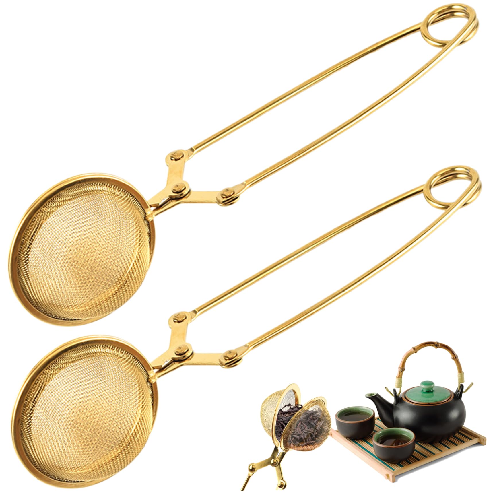 Grsrkep Tea Infuser, 2PCS Stainless Steel Snap Ball Tea Strainer with Handle, Fine Mesh Loose Leaf Steeper, Reusable Diffusers for Loose
