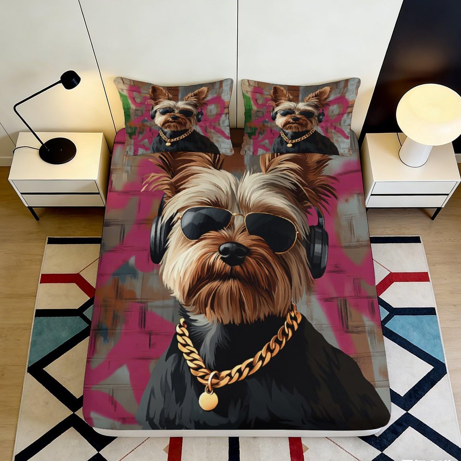 Jqzkxnhpbr Style-2 3D Printed Cool Dog Portrait Fitted Sheet Microfiber Soft Bed Cover For Bedroom Apartment Dorm Decor Protection 90X200x25cm