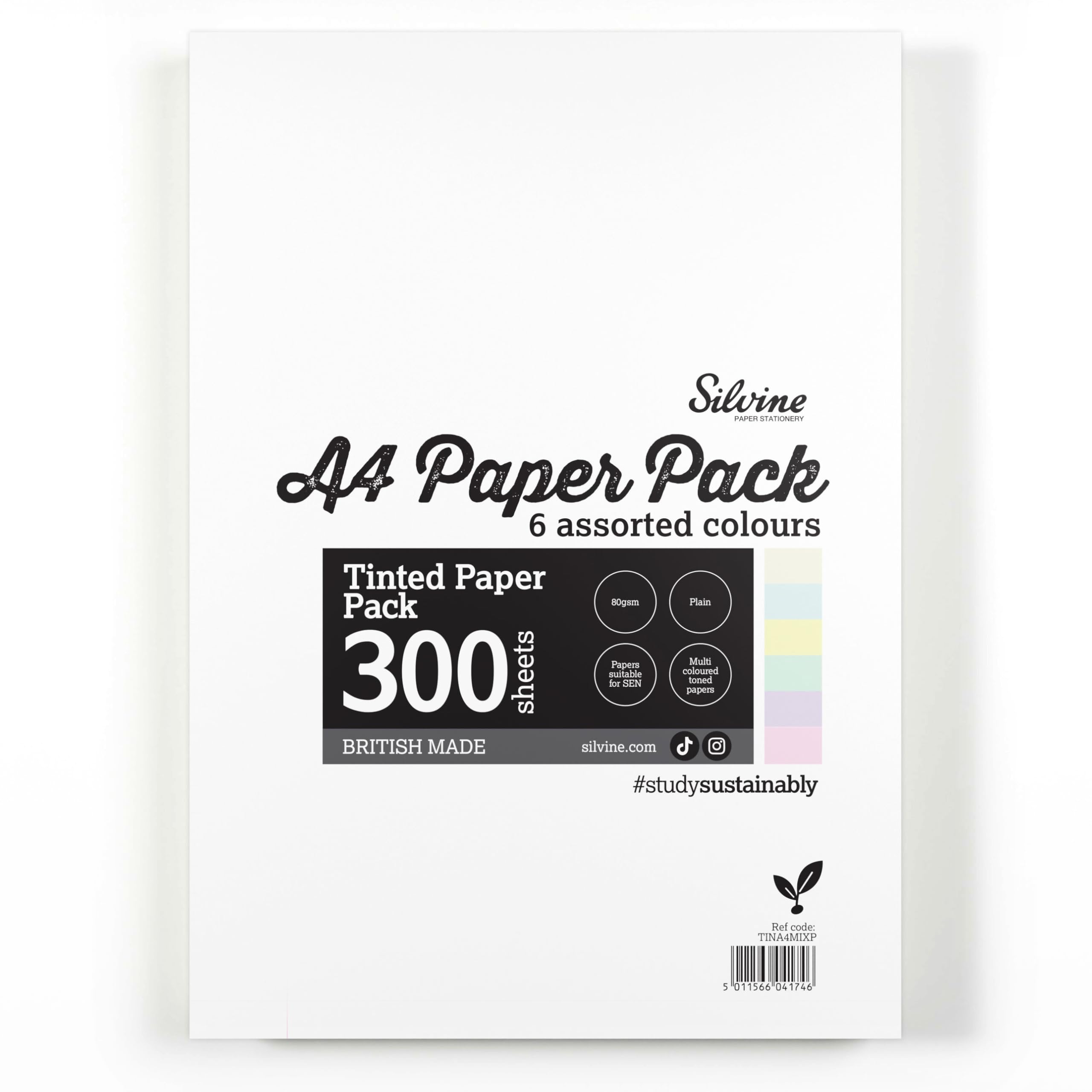 Papel tintado A4 Silvine liso contra la fatiga visual con 6 colores 4
