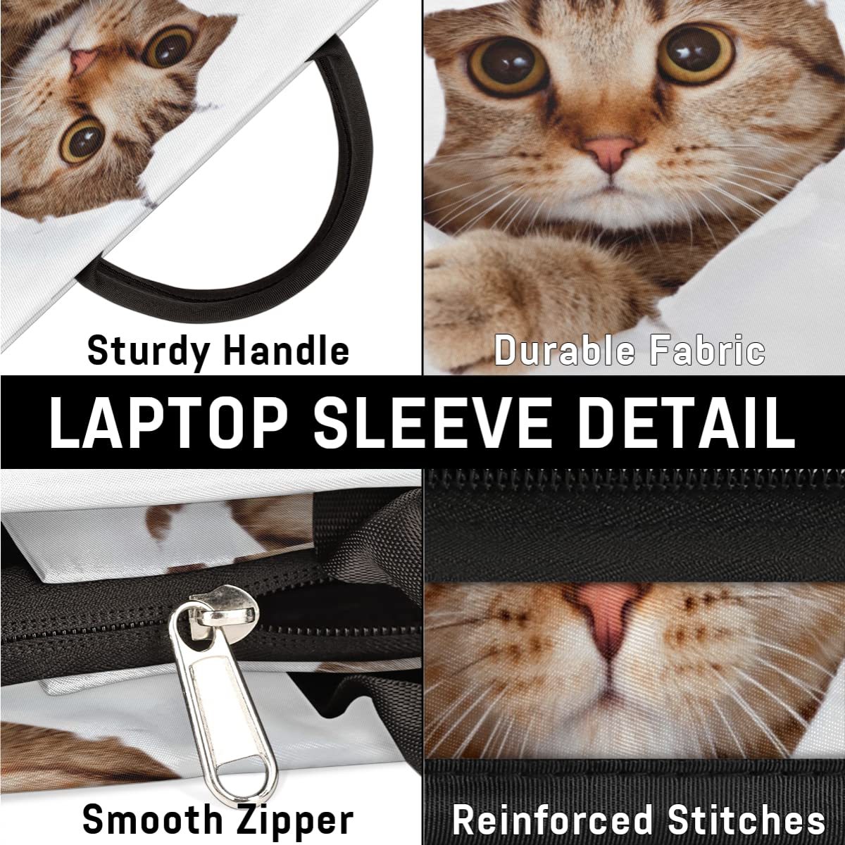Laptop-Tasche Mit Katzen-Motiv – Für 15,4–15,6 Zoll Laptops, Grau, Aus Polyester