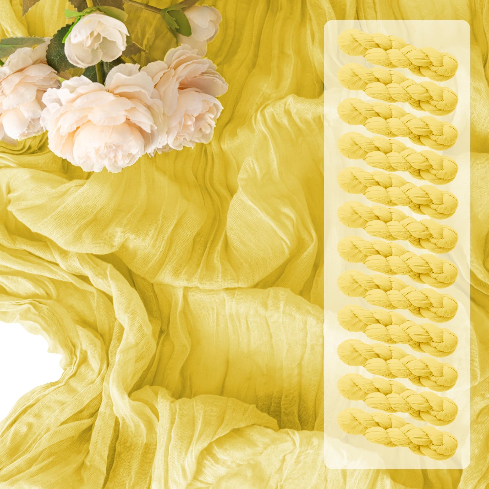 Photo 1 of 12 Pack Light Yellow Spring Easter Table Runner 10FT Yellow Cheesecloth Table Runner 21x120 inch Boho Gauze Cheese Cloth Table Runner Rustic Sheer Table Runner for Wedding Bridal Baby Shower Decor