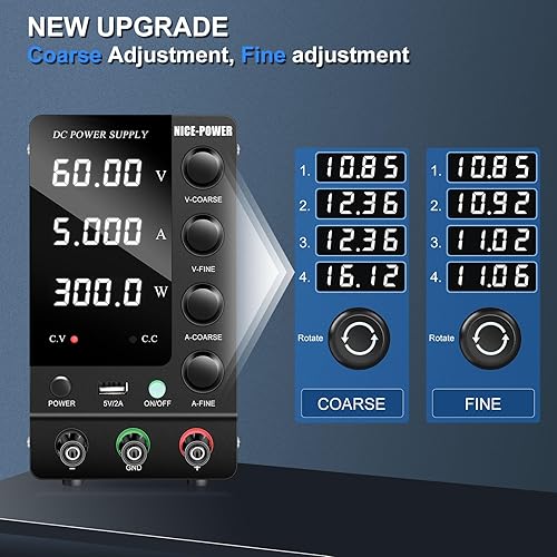 Miniatura 13 de NICE-POWER Fuente de alimentación CC variable 30V 10A, fuente de alimentación de banco de CC regulada de conmutación ajustable con interruptor