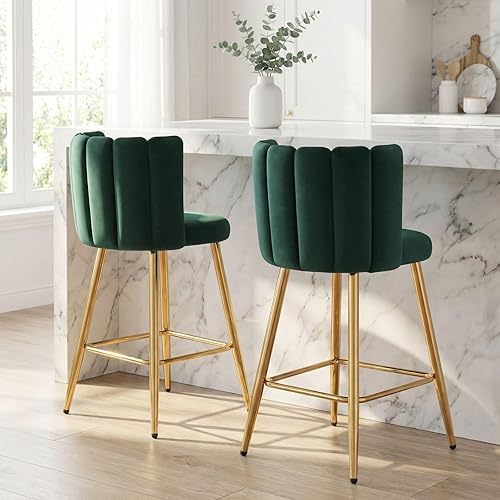 Miniatura 1 de Velvet - Taburetes de bar de 26 pulgadas de altura de mostrador, juego de 2 taburetes de cocina modernos, sillas tapizadas con patas de metal dorado