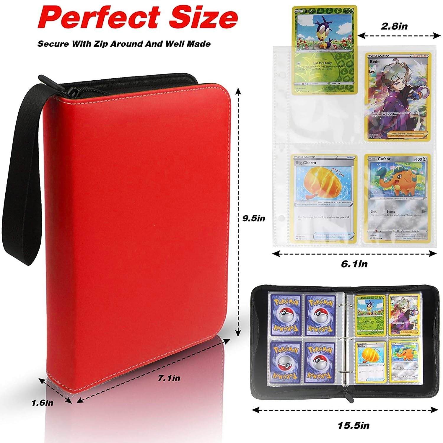 Amazon.com: Trading Card Binder 4 Pocket,400 Pockets Card Binder for Pokemon  Cards with Zipper,50 Sleeves Card Holder Compatible with Standard Card,Sport  Card,Game Card-Gift for Boy and Girl (4-Pockets, Red) : Toys &