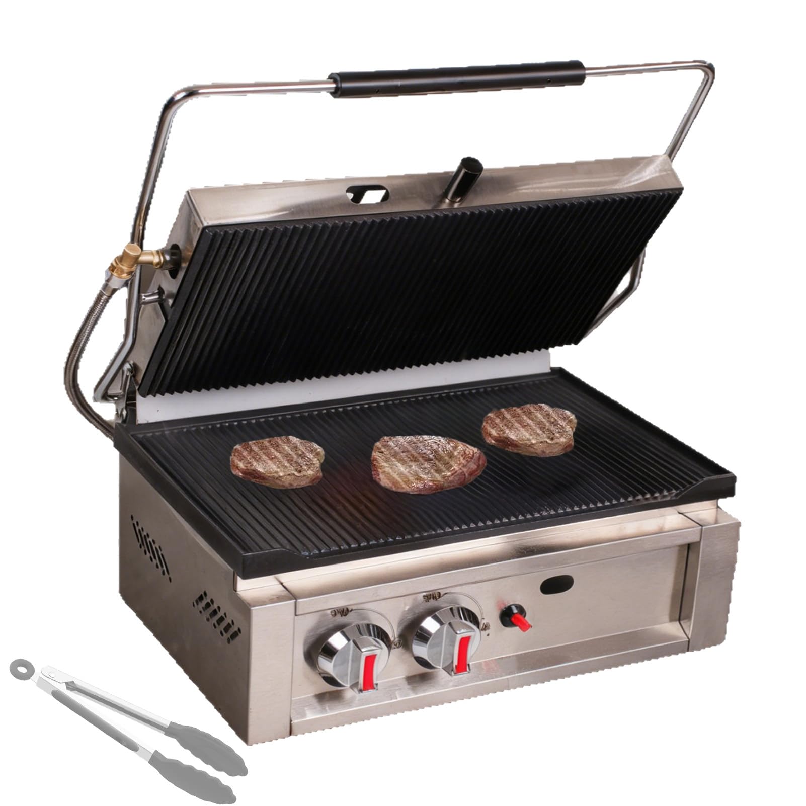 Profesjonalny Opiekacz Do Kanapek, Komercyjny Grill Do Kanapek Panini,Z Rowkowanym Grillem Kontaktowym, Do HamburgeróW,Do StekóW, KalmaróW GasHeating
