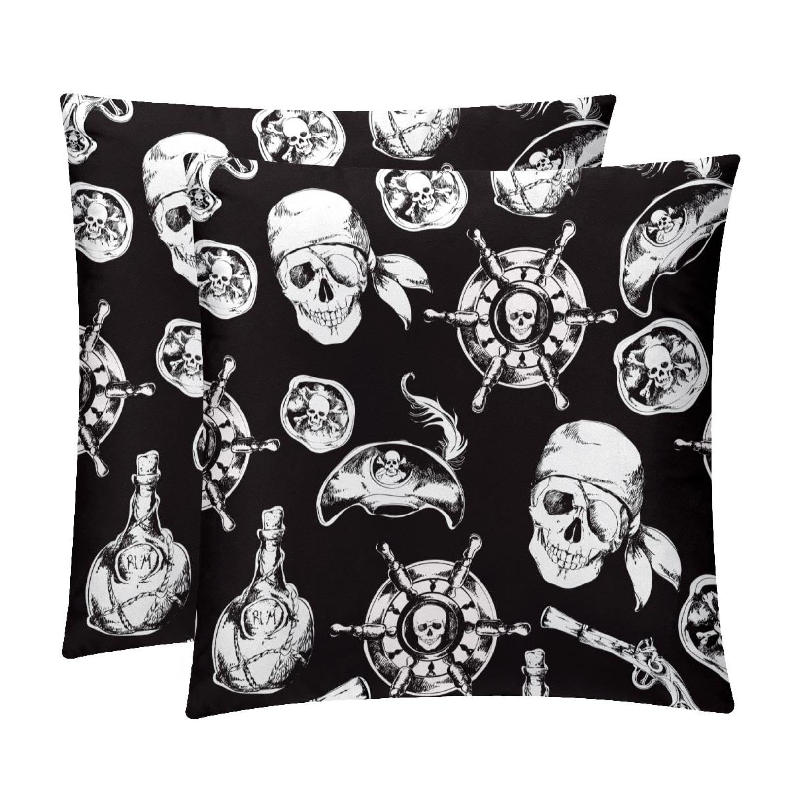 TDGKPZ Skull Pirate Throw Pillow Covers 2 Pack Pillowcases Soft Cozy Pillow Cases For Couch Bed Sofa 45x45cm