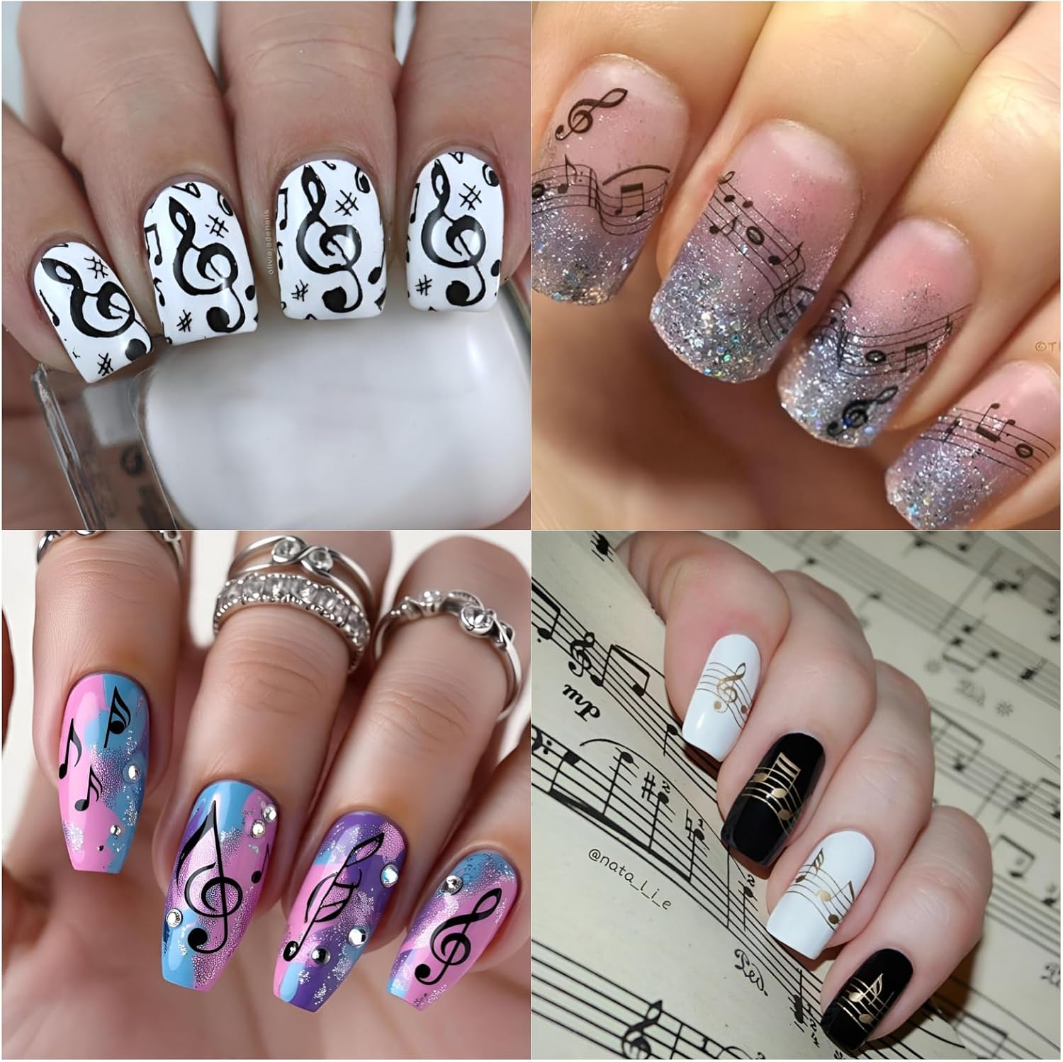 6 Sheets Music Note Nail Stickers Black Gold Nail Art Decals 3D Self-Adhesive Treble Clef Musical Notes Sheet Music Designs for Music Lovers Pianist Violinist Concert Recital Party Accessories