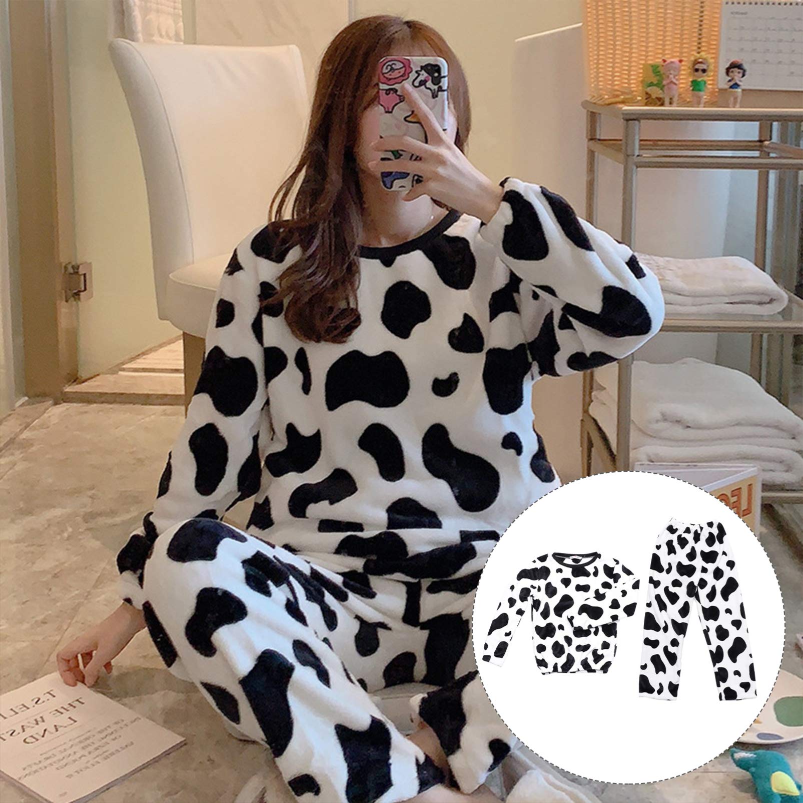 Pigiama da donna Moo con motivo mucca Set pigiama a maniche lunghe con bottoni pigiama pigiama loungewear XL Pigiama da donna Moo con motivo mucca Set pigiama a maniche lunghe con bottoni pigiama pigiama loungewear XL