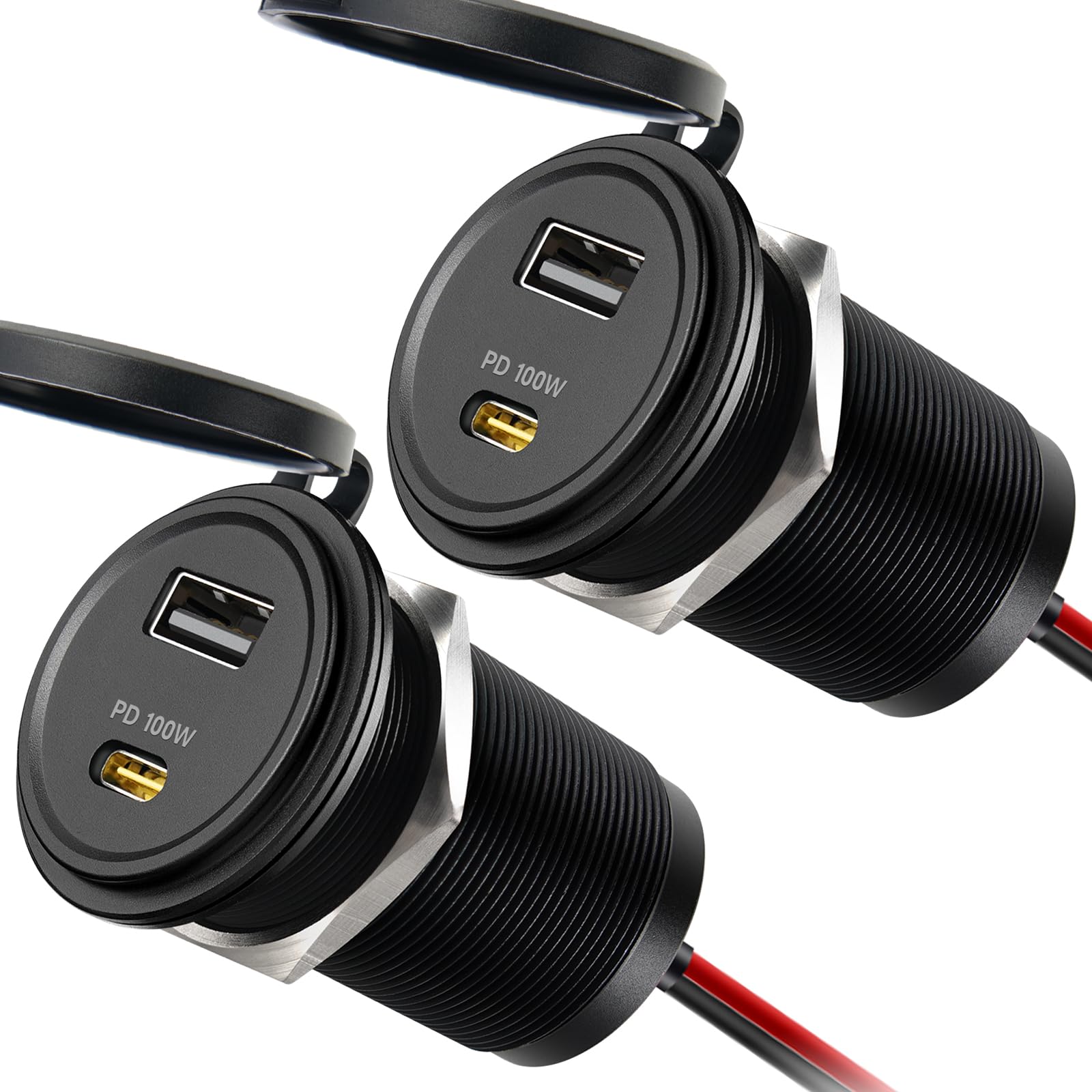 Złącze USB 12V dla campera z aluminium, ładowarka samochodowa, złącze USB C 100W PD3.0 USB-C i QC3.0 USB-A 18W wtyczka do laptopów, do autokarwan, przyczep kempingowych, łodzi, ciężarówek (2