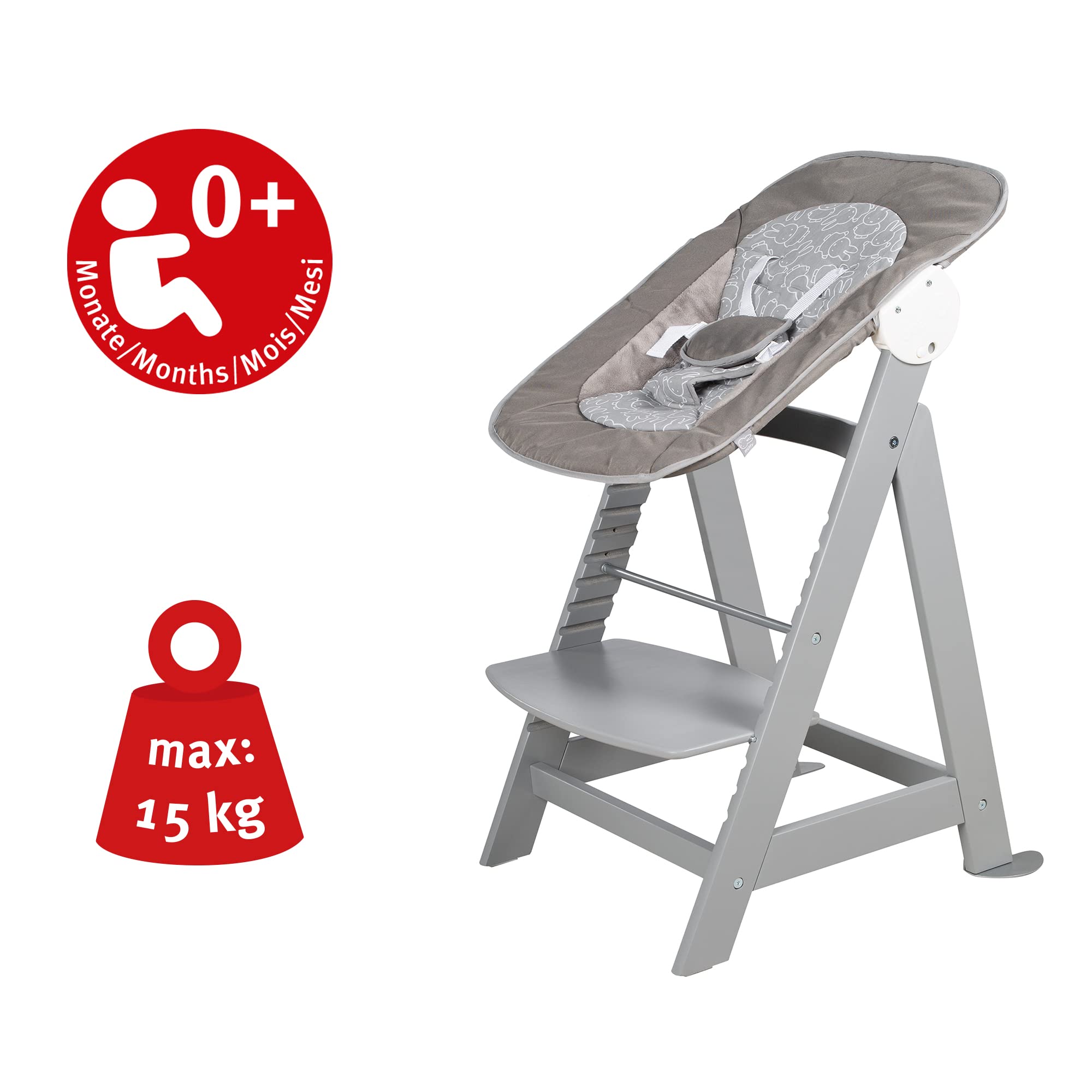 roba Born Up Treppenhochstuhl Set 2in1 Miffy Babyhochstuhl mit Liegefunktion ab Geburt taupe